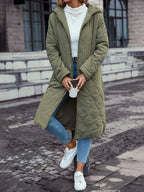 Long-Line Women's Hooded Coat with Quilted Design - 3 - Stylewhipped
