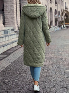 Long-Line Women's Hooded Coat with Quilted Design - 5 - Stylewhipped