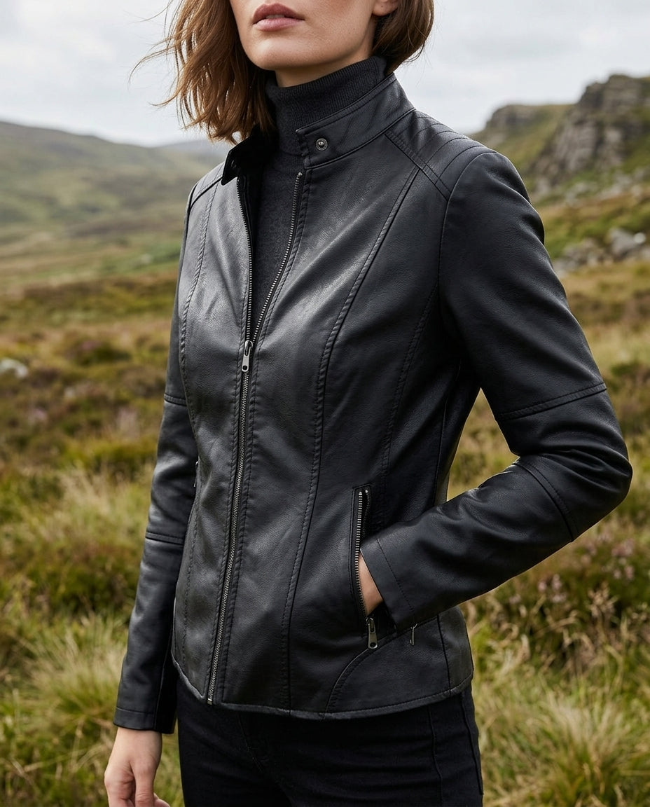 Women's Jacket with Tailored Fit and Stand-Up Collar - 4 - Stylewhipped