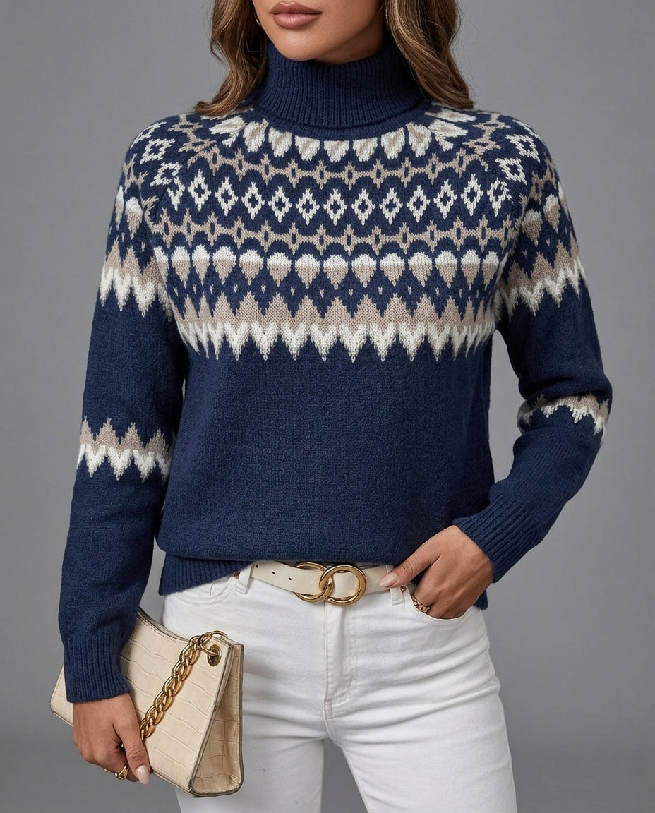 Women's Pullover Red Fair Isle Pattern Long Sleeve - 2 - Stylewhipped