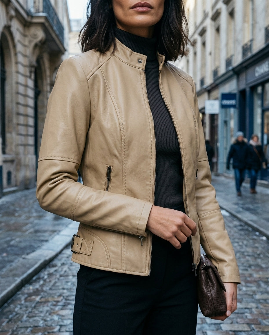 Women's Fitted Jacket with Stand Collar and Zip Pockets - 4 - Stylewhipped