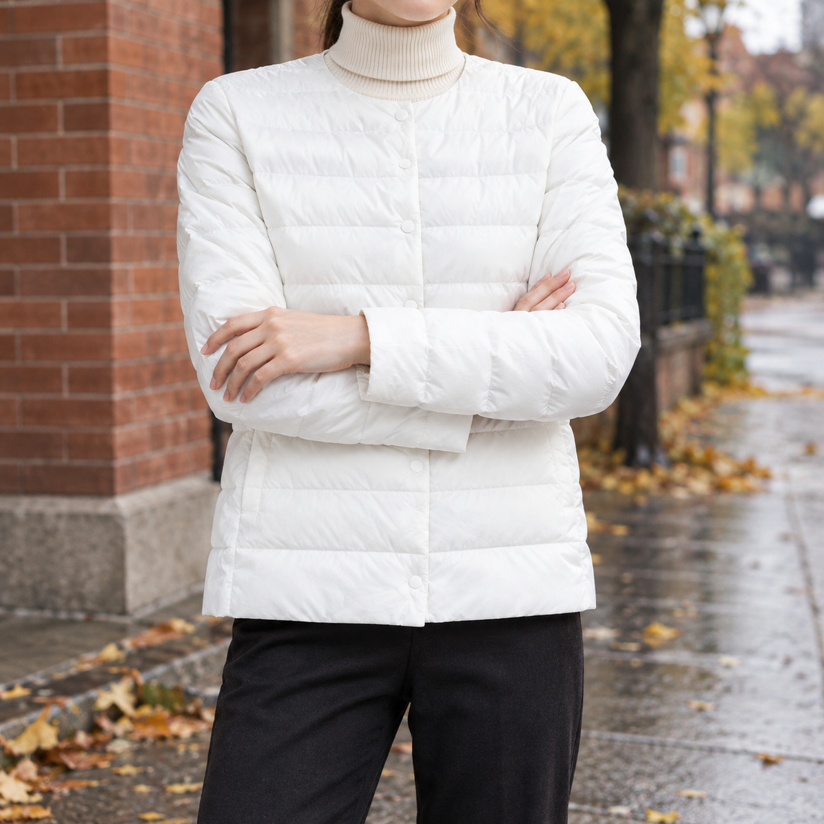 Padded Jacket Women's Straight Silhouette with Snap Button Closure - 1 - Stylewhipped