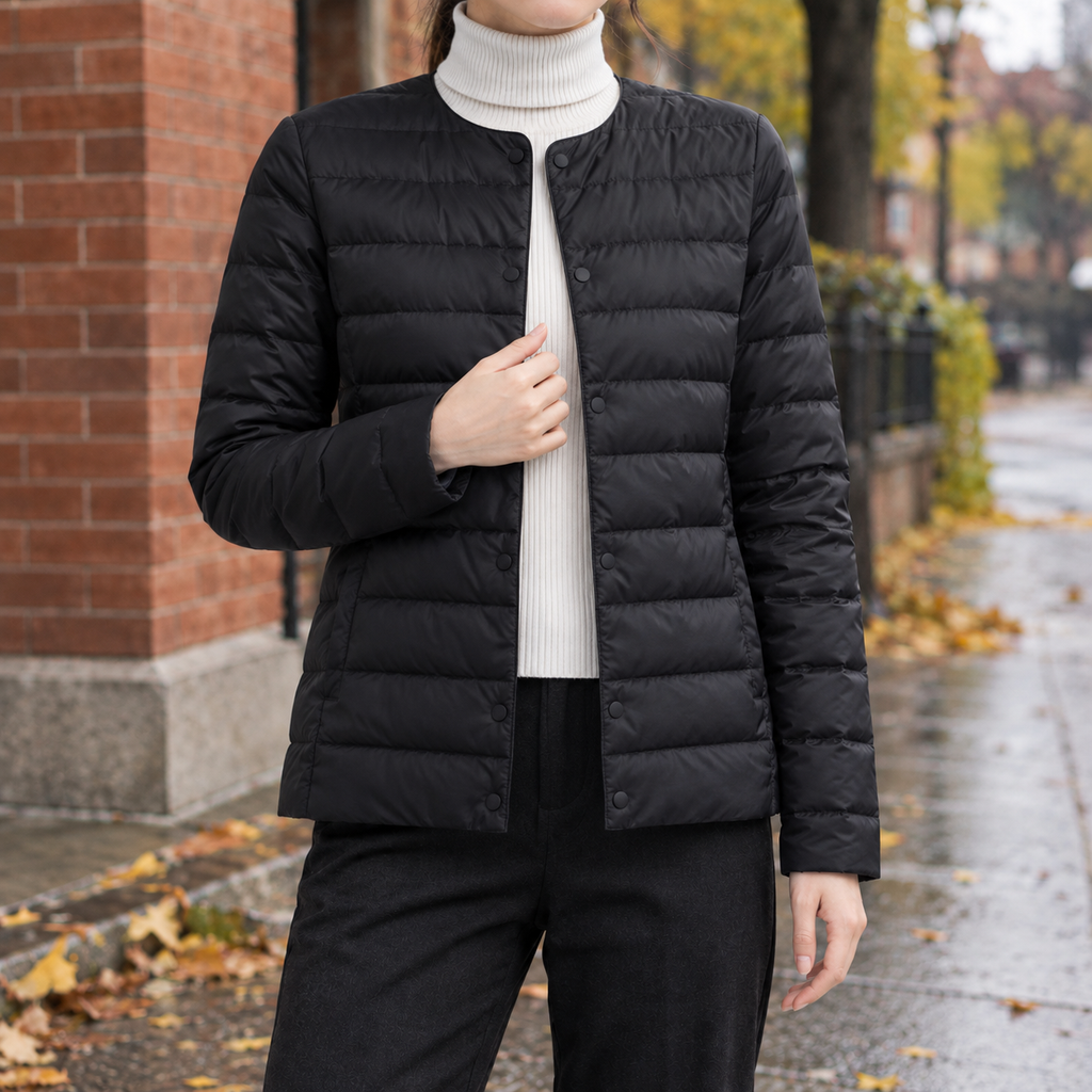 Padded Jacket Women's Straight Silhouette with Snap Button Closure - 3 - Stylewhipped