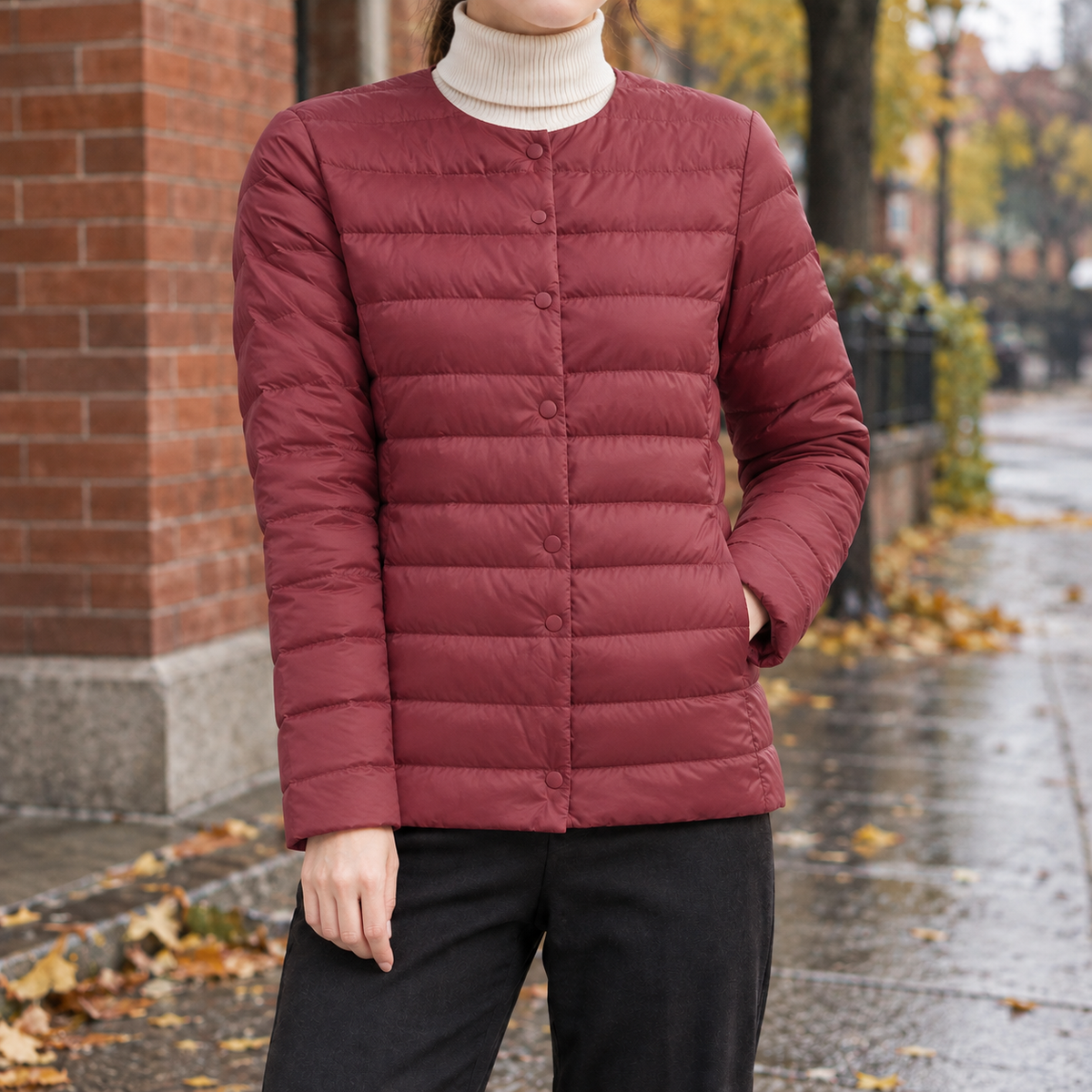 Padded Jacket Women's Straight Silhouette with Snap Button Closure - 4 - Stylewhipped