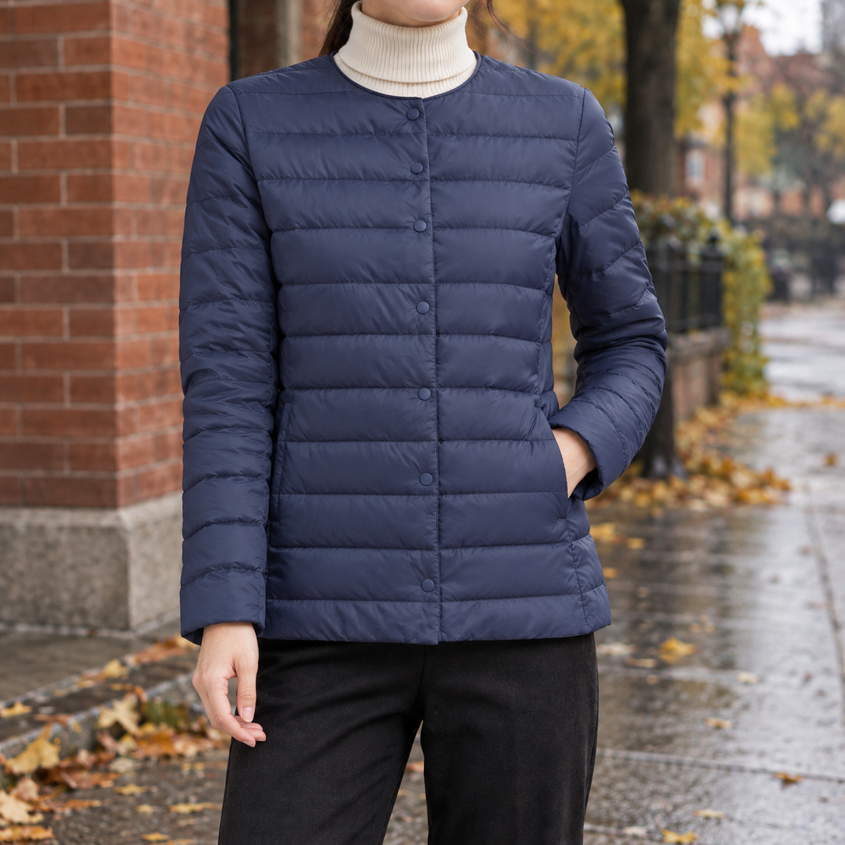 Padded Jacket Women's Straight Silhouette with Snap Button Closure - 5 - Stylewhipped
