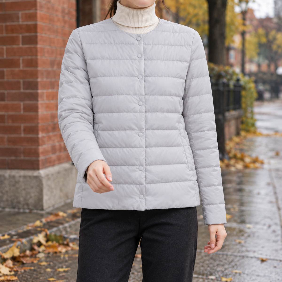 Padded Jacket Women's Straight Silhouette with Snap Button Closure - 6 - Stylewhipped