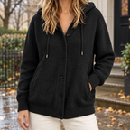Hooded Cardigan Women Relaxed Fit with Button Front - 1 - Stylewhipped