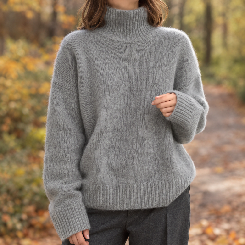 Women's High Neck Pullover - Relaxed Fit with Extended Sleeves - 1 - Stylewhipped