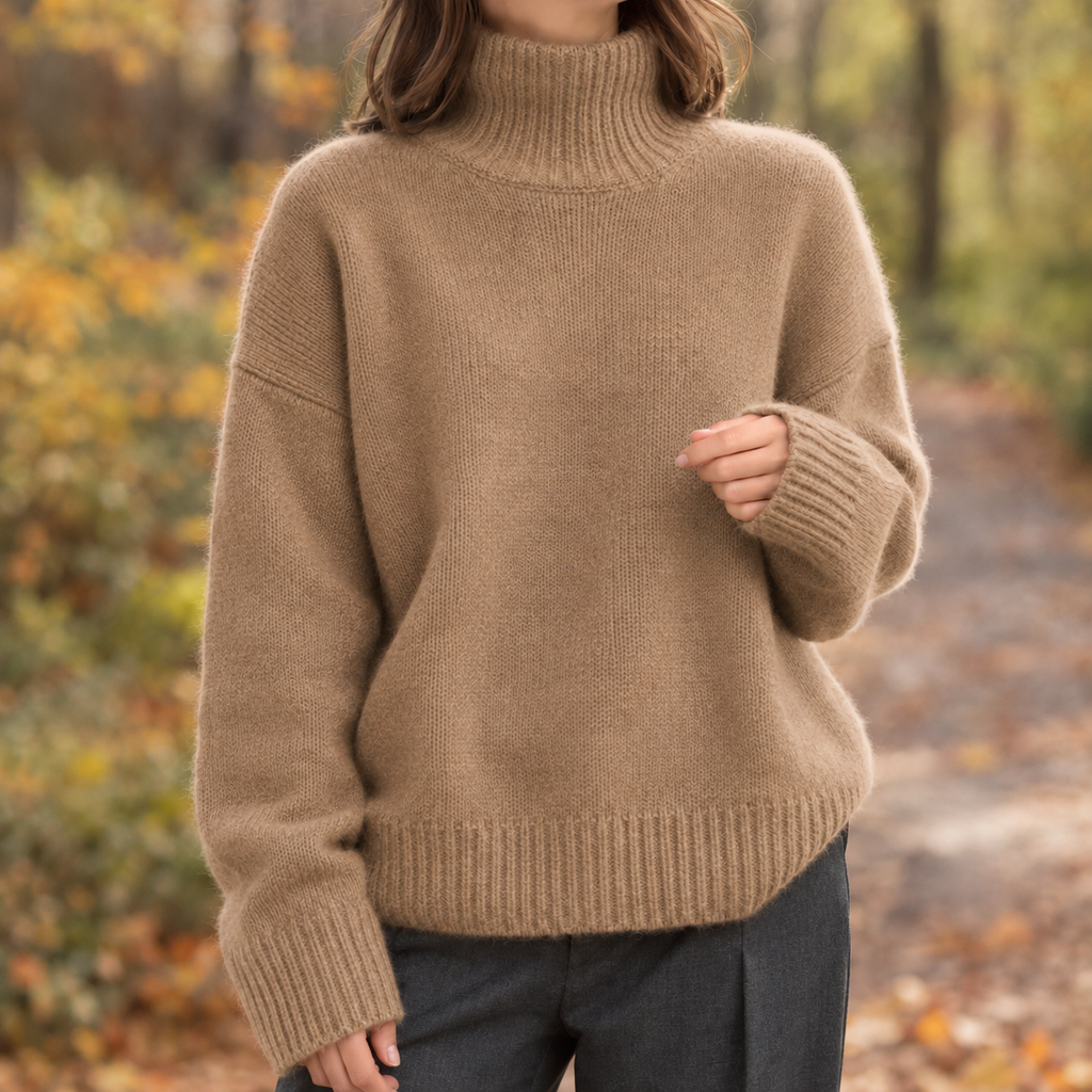 Women's High Neck Pullover - Relaxed Fit with Extended Sleeves - 6 - Stylewhipped