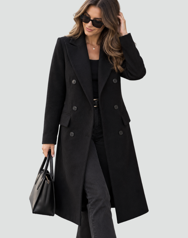 Double Breasted Coat Women's Tailored Fit with Elegant Buttons - 3 - Stylewhipped