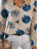 Floral Print Women's V-Neck Pullover with Cut-Out Sleeves | S&W - 1 - Stylewhipped