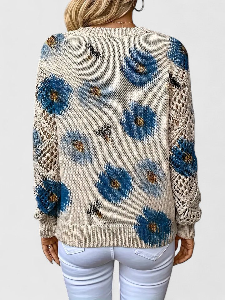 Floral Print Women's V-Neck Pullover with Cut-Out Sleeves | S&W - 8 - Stylewhipped