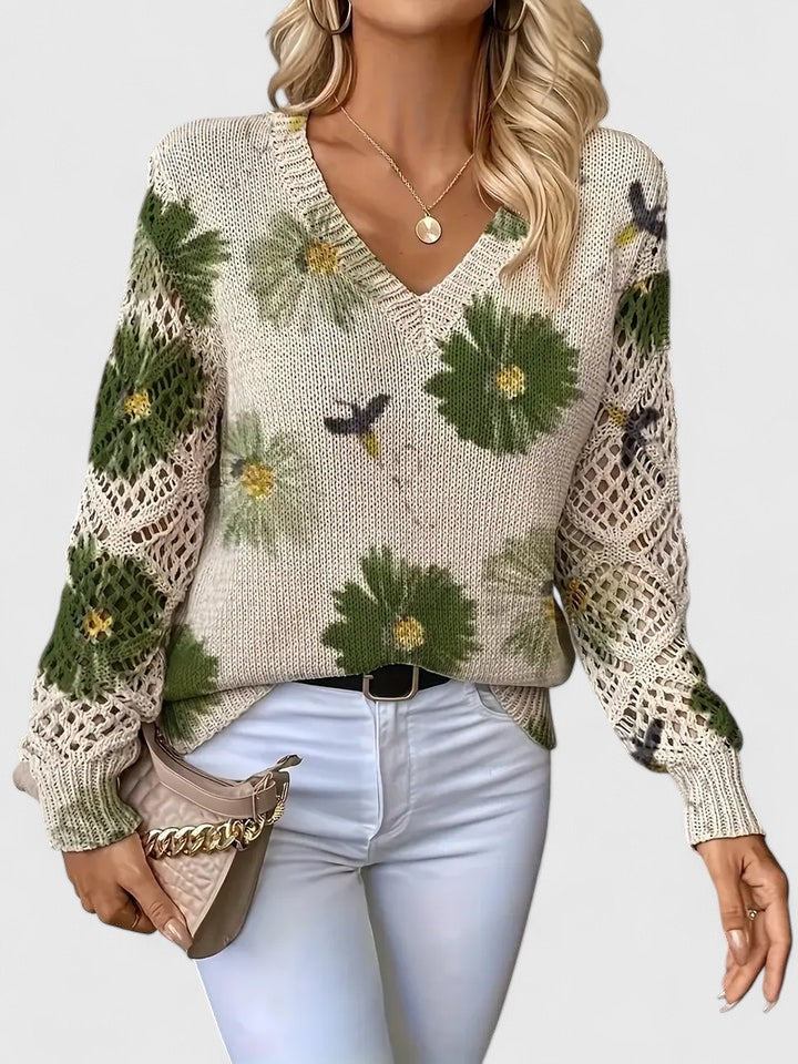 Floral Print Women's V-Neck Pullover with Cut-Out Sleeves | S&W - 9 - Stylewhipped