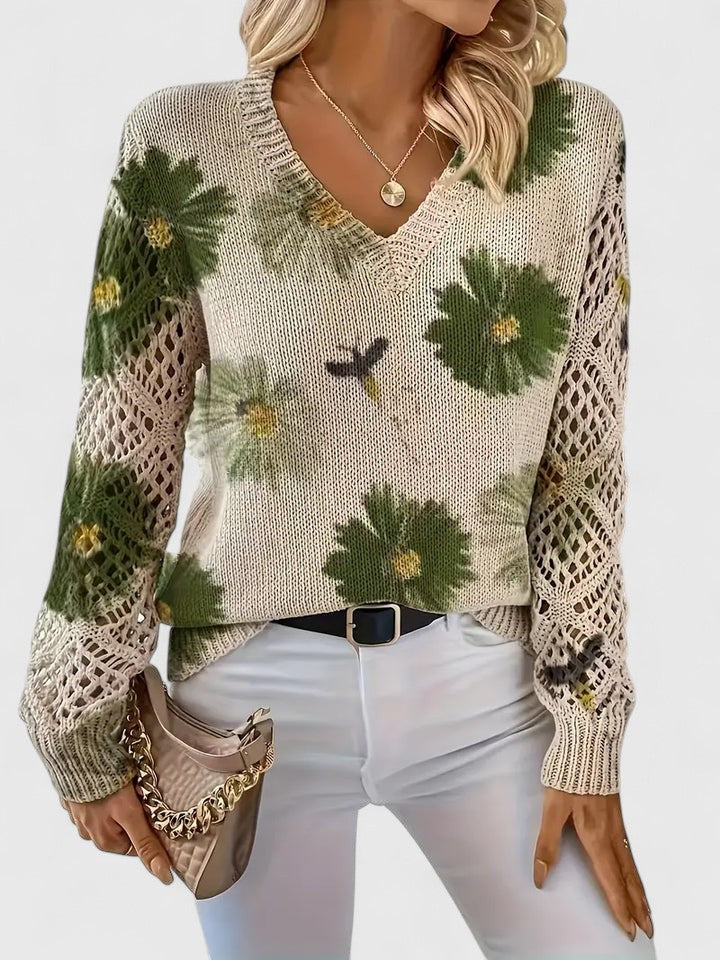 Floral Print Women's V-Neck Pullover with Cut-Out Sleeves | S&W - 10 - Stylewhipped