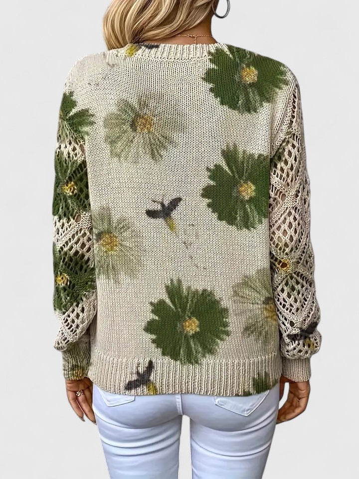 Floral Print Women's V-Neck Pullover with Cut-Out Sleeves | S&W - 11 - Stylewhipped