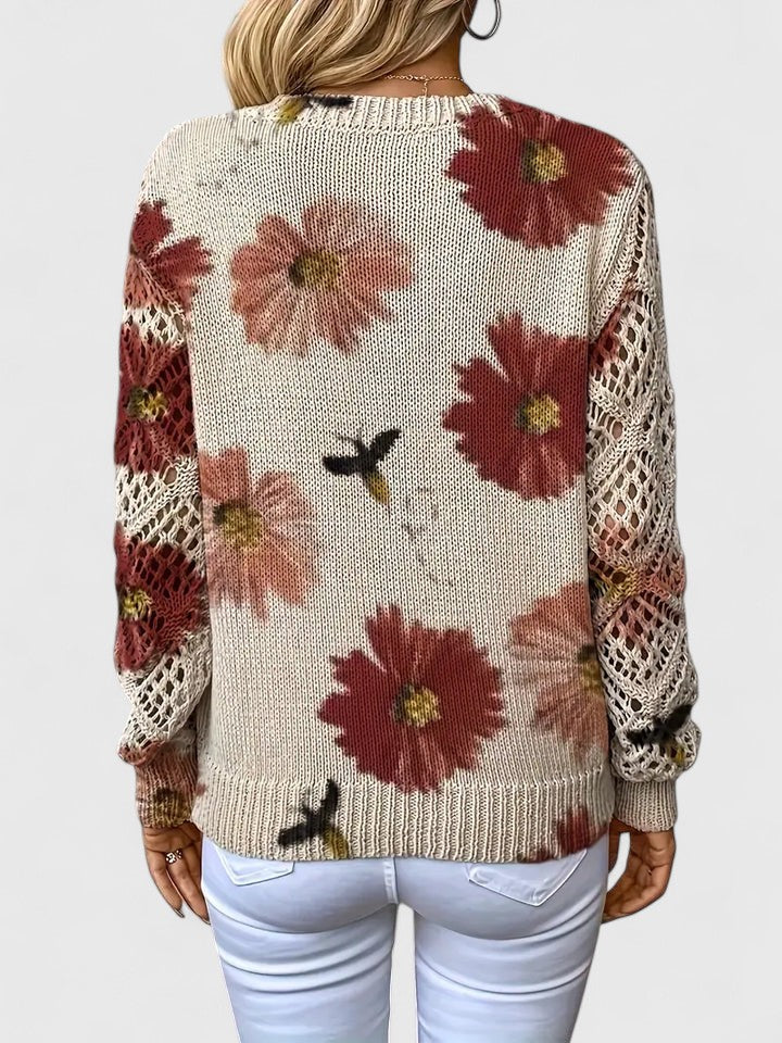 Floral Print Women's V-Neck Pullover with Cut-Out Sleeves | S&W - 15 - Stylewhipped