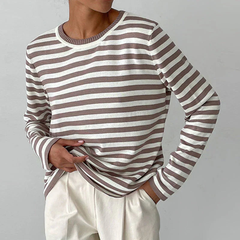 Striped Pullover Women's Long Sleeve Top | S&W - 3 - Stylewhipped