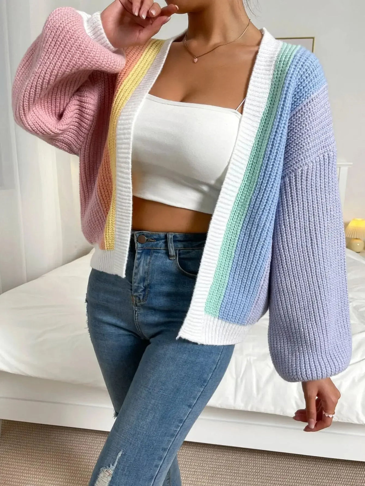 Chunky Cardigan for Women | Relaxed Fit with Colour Block Design | S&W - 1 - Stylewhipped