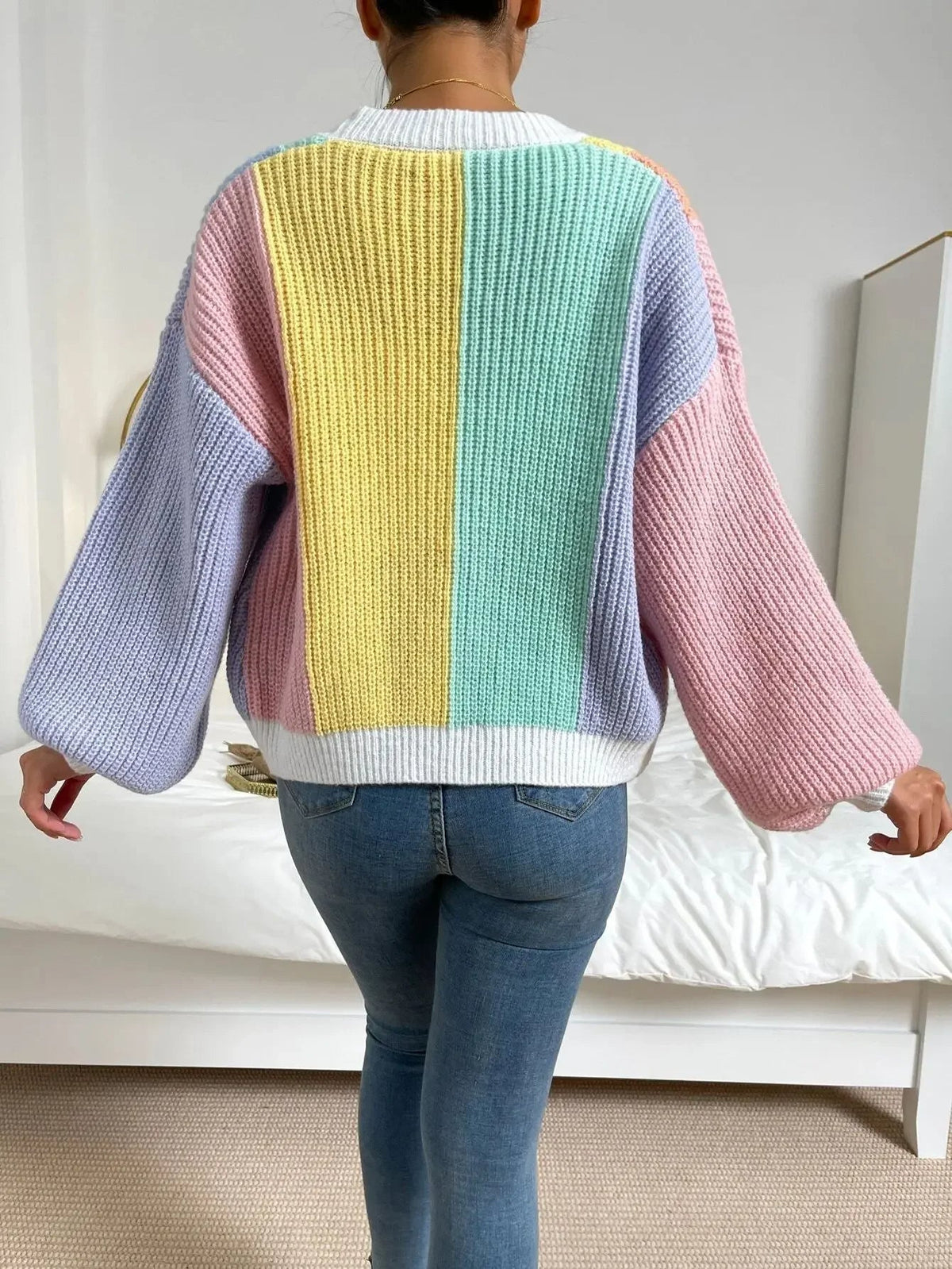 Chunky Cardigan for Women | Relaxed Fit with Colour Block Design | S&W - 3 - Stylewhipped