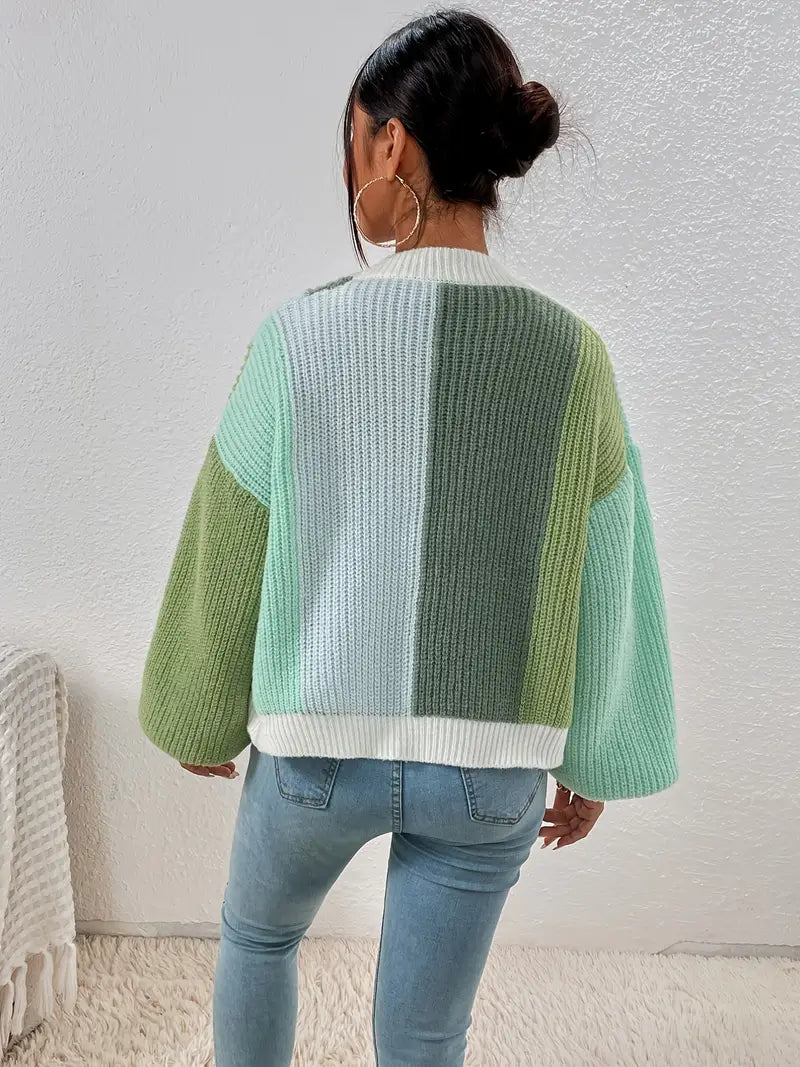 Chunky Cardigan for Women | Relaxed Fit with Colour Block Design | S&W - 8 - Stylewhipped