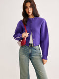 Cardigan Women’s Relaxed Fit in Purple with Button Closure | S&W - 2 - Stylewhipped