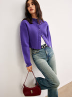 Cardigan Women’s Relaxed Fit in Purple with Button Closure | S&W - 3 - Stylewhipped