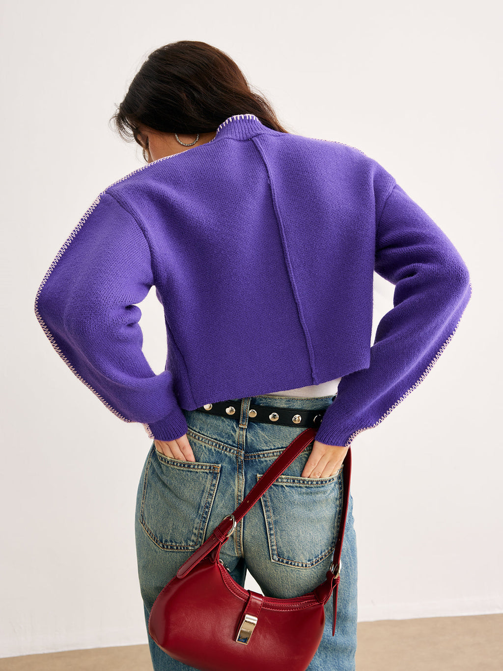 Cardigan Women’s Relaxed Fit in Purple with Button Closure | S&W - 5 - Stylewhipped