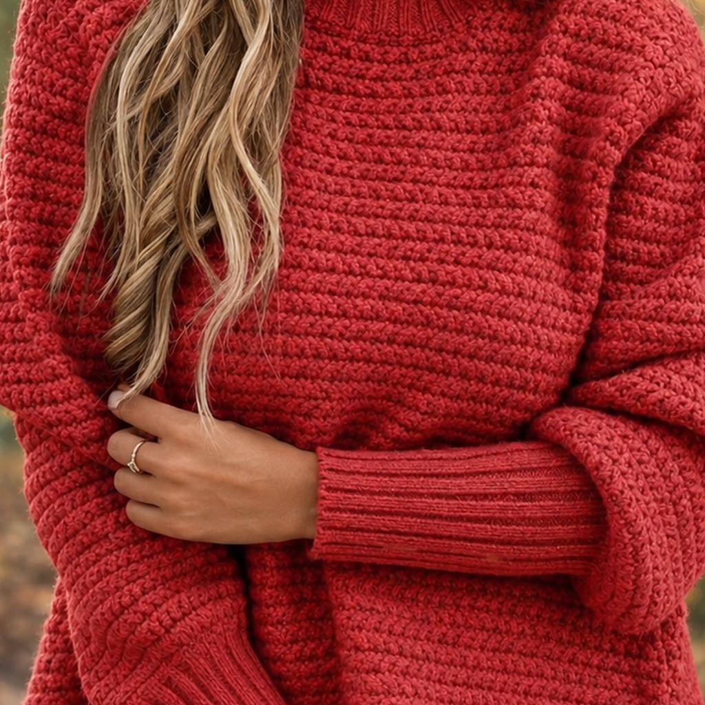 Chunky Knit Pullover Women's Relaxed Fit with Side Slits | S&W - 2 - Stylewhipped