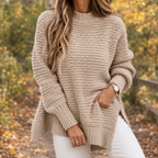 Chunky Knit Pullover Women's Relaxed Fit with Side Slits | S&W - 3 - Stylewhipped