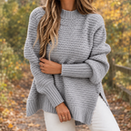 Chunky Knit Pullover Women's Relaxed Fit with Side Slits | S&W - 4 - Stylewhipped