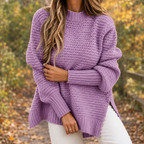 Chunky Knit Pullover Women's Relaxed Fit with Side Slits | S&W - 5 - Stylewhipped