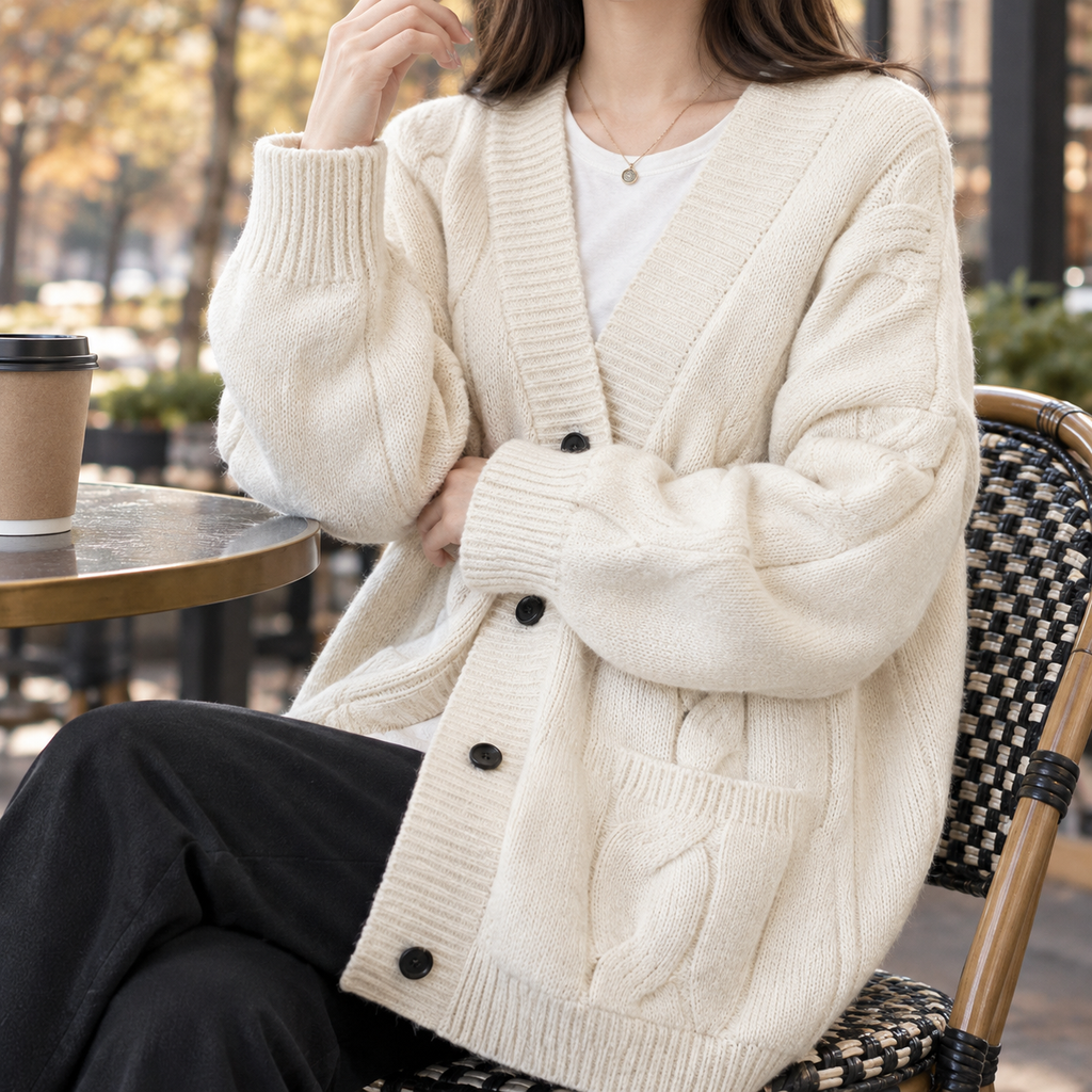 Women's Oversized Cardigan with Cable Knit Design | S&W - 1 - Stylewhipped