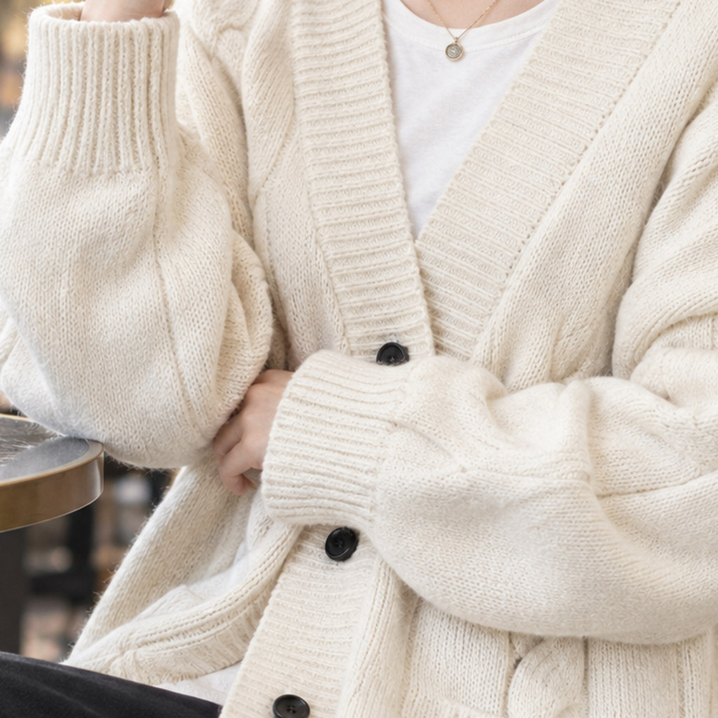 Women's Oversized Cardigan with Cable Knit Design | S&W - 2 - Stylewhipped