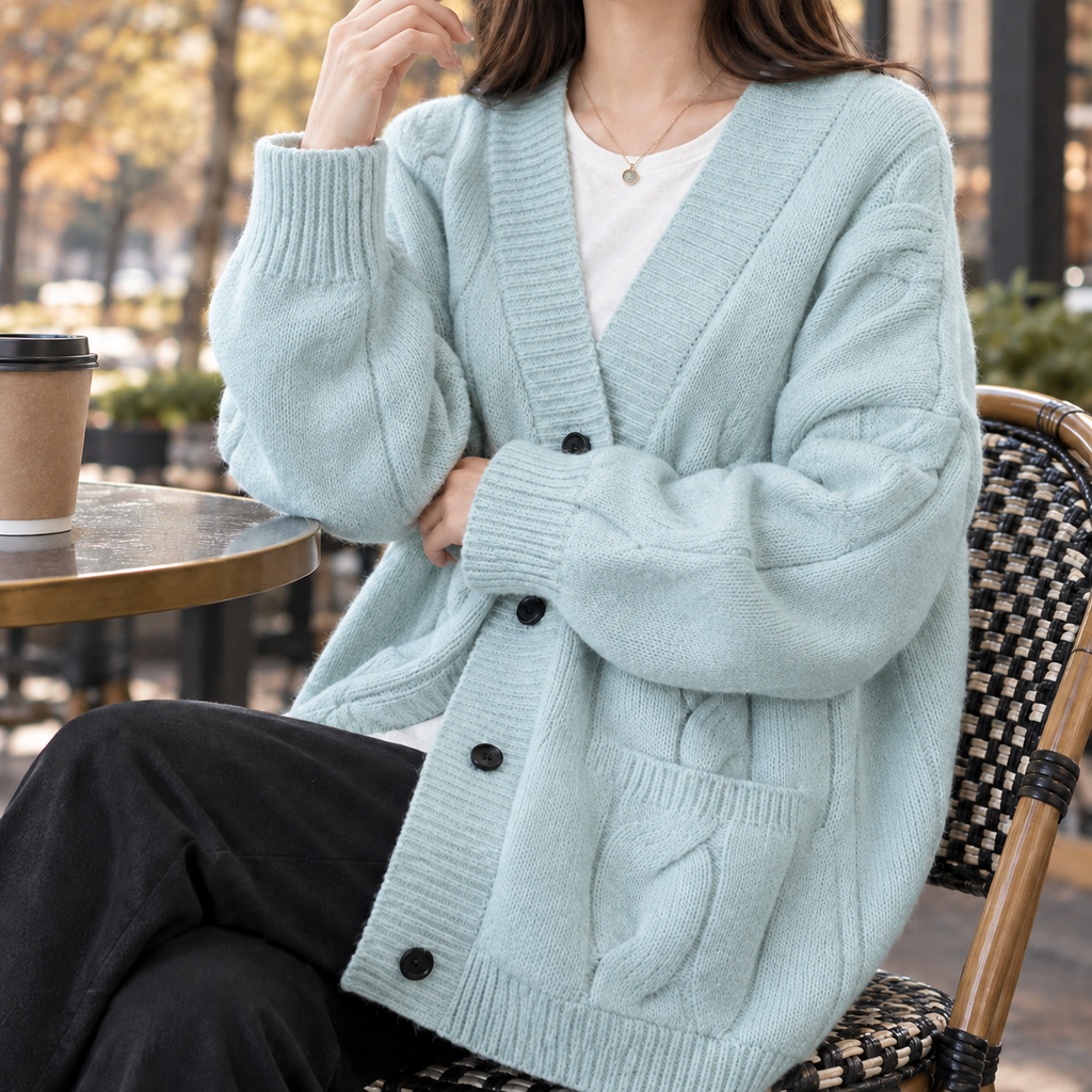 Women's Oversized Cardigan with Cable Knit Design | S&W - 4 - Stylewhipped