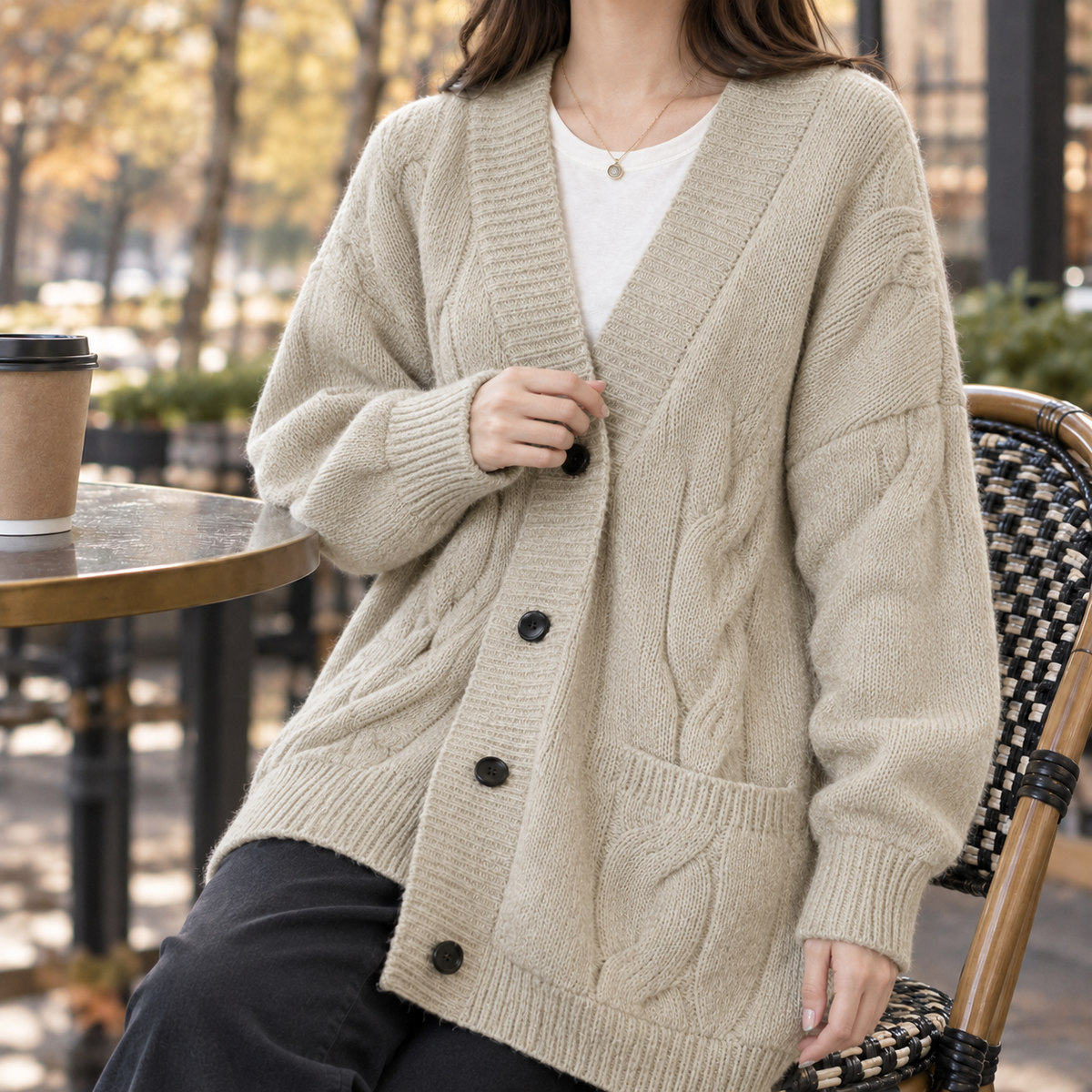 Women's Oversized Cardigan with Cable Knit Design | S&W - 5 - Stylewhipped