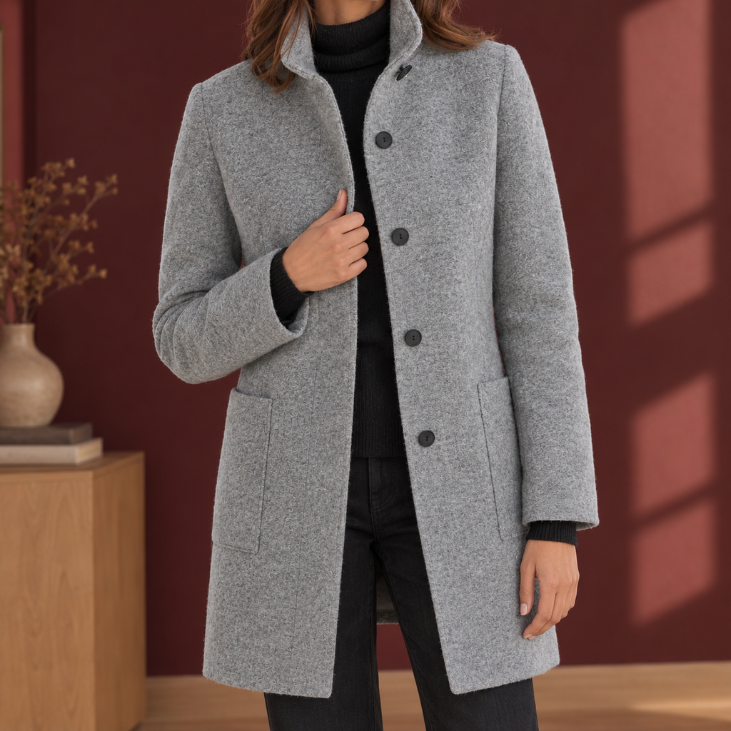 Coat for Women with Straight Fit and Stand Collar - 1 - Stylewhipped