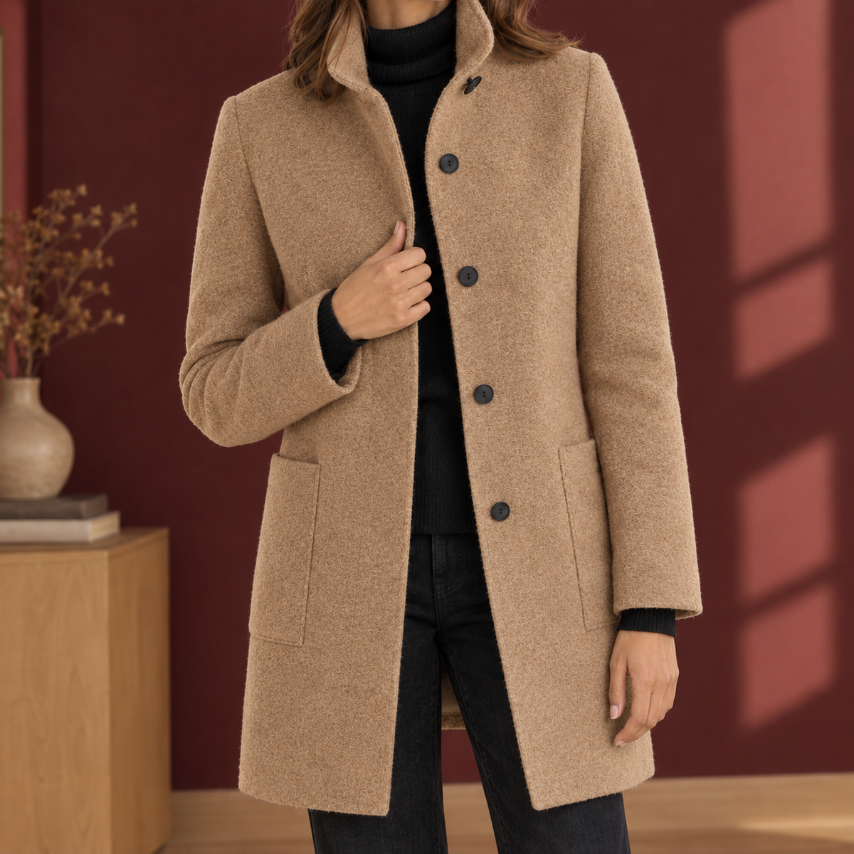 Coat for Women with Straight Fit and Stand Collar - 3 - Stylewhipped