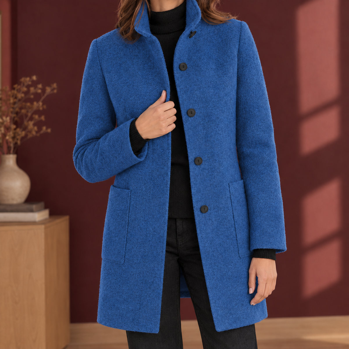 Coat for Women with Straight Fit and Stand Collar - 4 - Stylewhipped