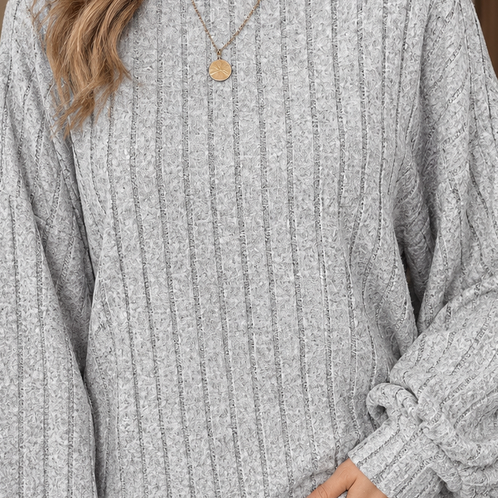 Casual Women's Sweater with Puff Sleeves and Round Neck - 2 - Stylewhipped
