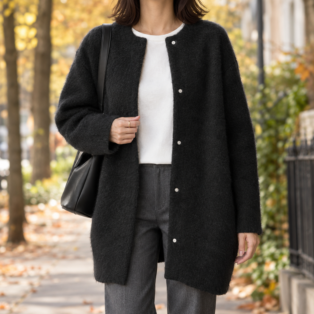 Women's Cardigan with Button Detail and Relaxed Fit - 1 - Stylewhipped