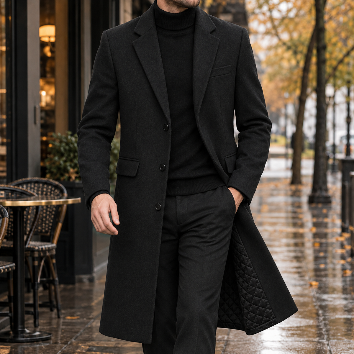 Men's Overcoat with Classic Lapels and Tailored Fit - 1 - Stylewhipped