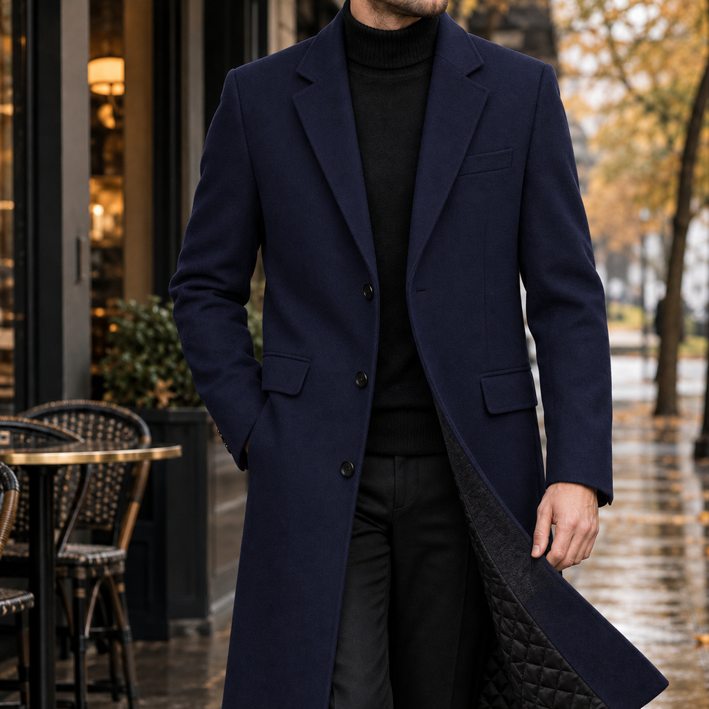 Men's Overcoat with Classic Lapels and Tailored Fit - 2 - Stylewhipped