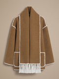 Cape Jacket for Women with Button Closure and Fringed Scarf Detail - 4 - Stylewhipped