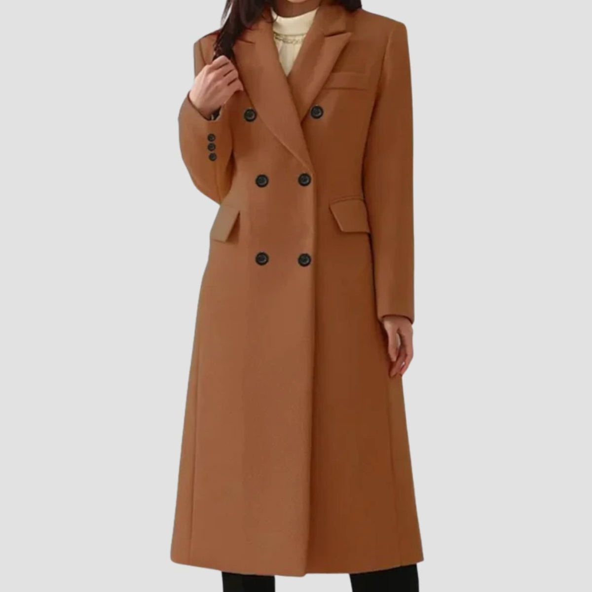Double-Breasted Women's Coat with Tailored Fit and Elegant Silhouette - 3 - Stylewhipped
