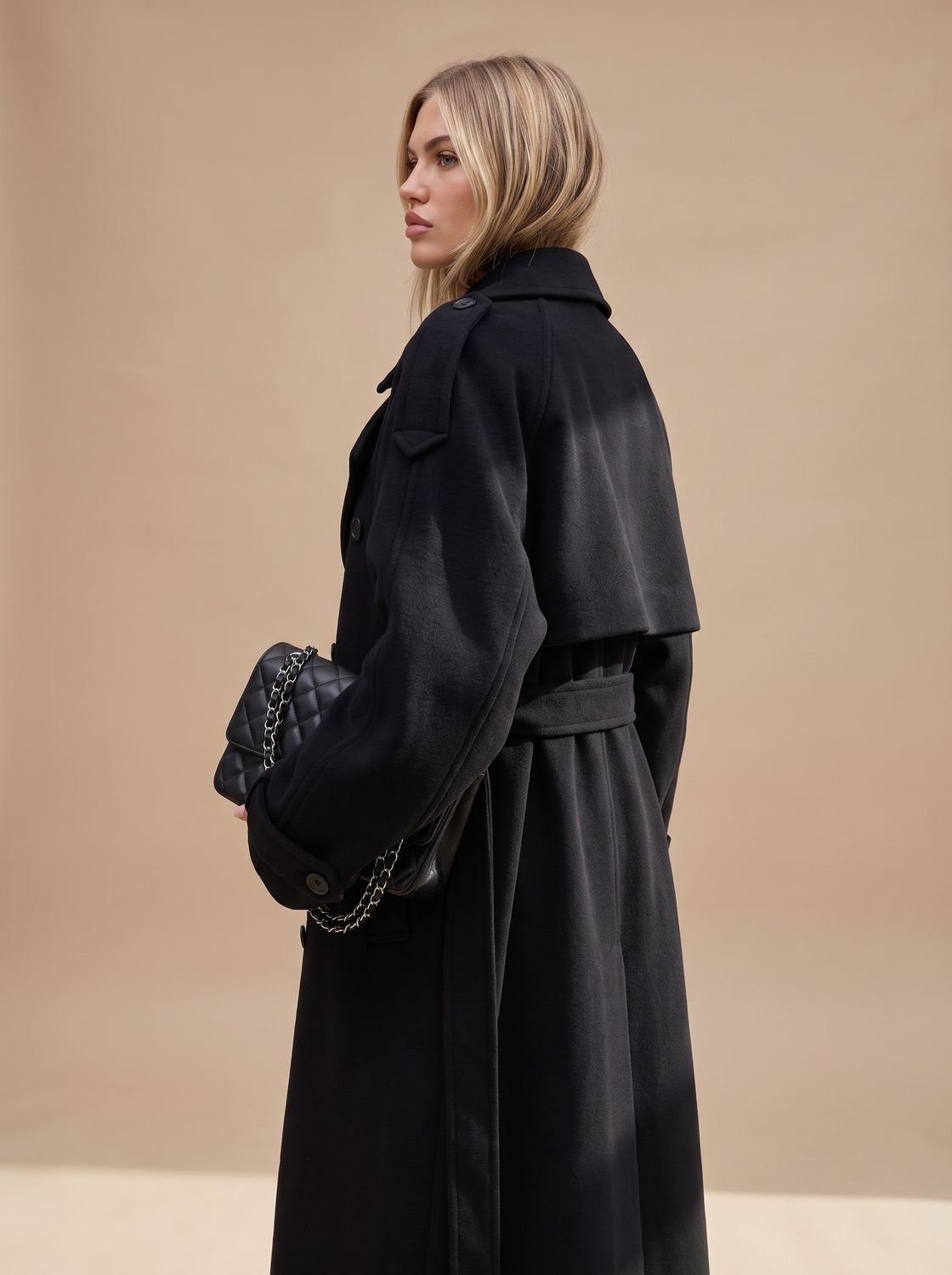 Long Women's Trench Coat with Belted Waist and Relaxed Fit - 5 - Stylewhipped