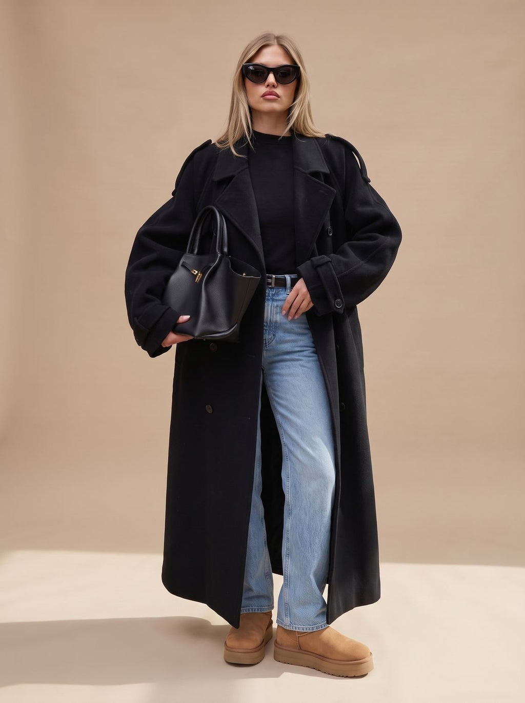 Long Women's Trench Coat with Belted Waist and Relaxed Fit - 6 - Stylewhipped