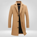 Men's Long Coat with Notched Collar and Classic Fit - 1 - Stylewhipped