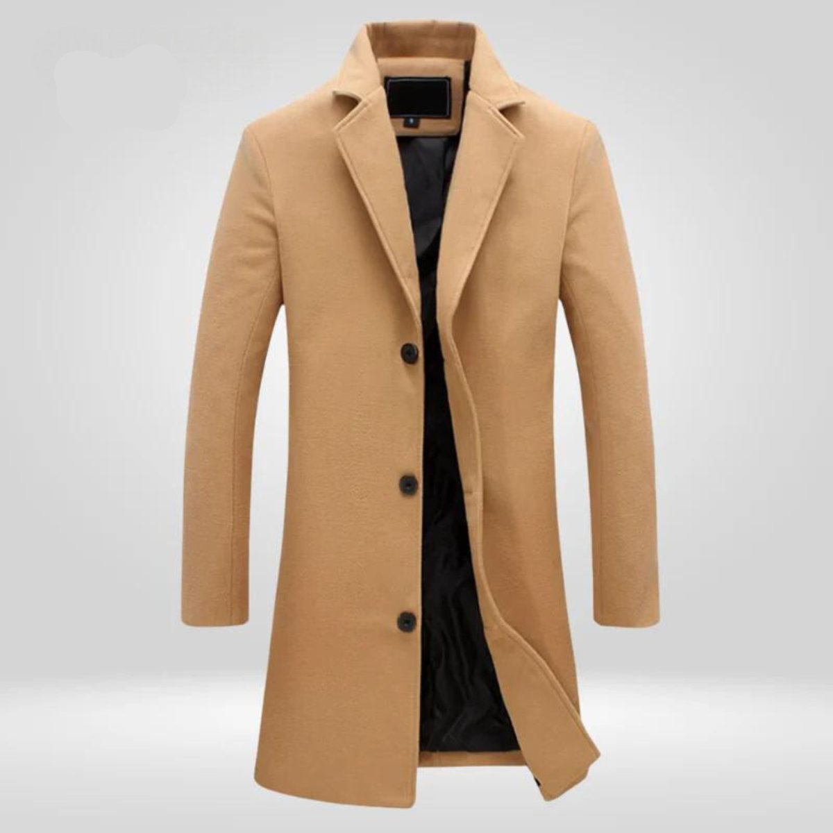 Men's Long Coat with Notched Collar and Classic Fit - 1 - Stylewhipped