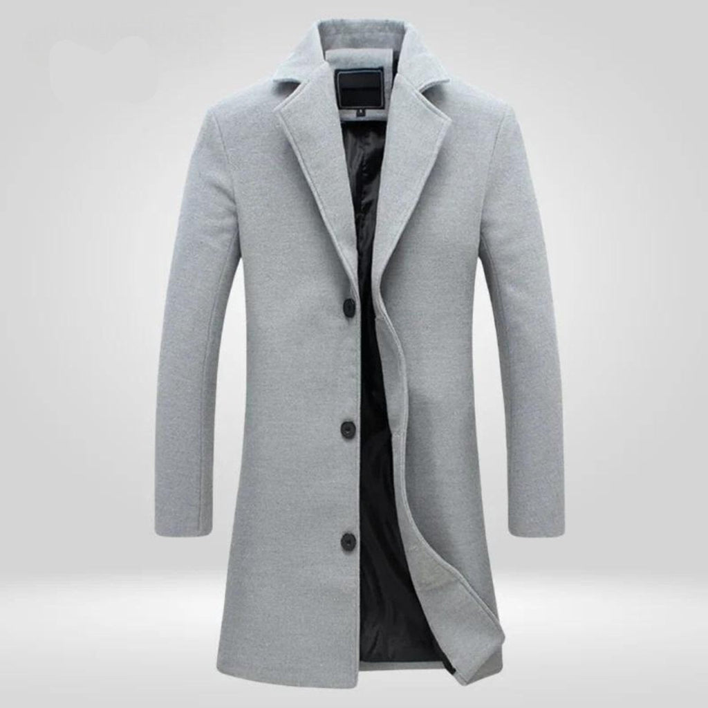 Men's Long Coat with Notched Collar and Classic Fit - 2 - Stylewhipped