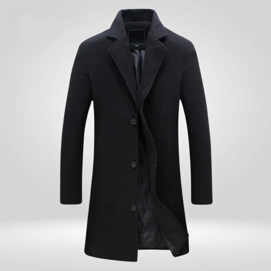 Men's Long Coat with Notched Collar and Classic Fit - 3 - Stylewhipped